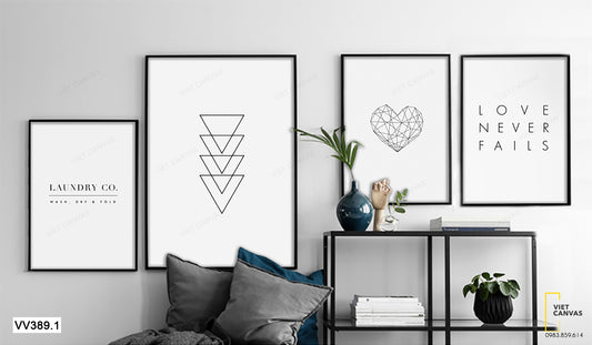 Bộ 4 Tranh Trái Tim , Hình Tam Giác Và Quotes - VV389.1