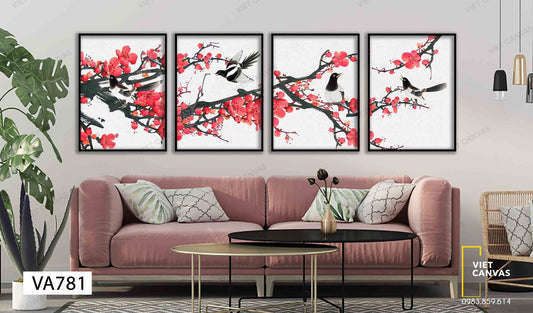 Bộ 4 Tranh Hoa Khoe Sắc Muôn Chim - VA781