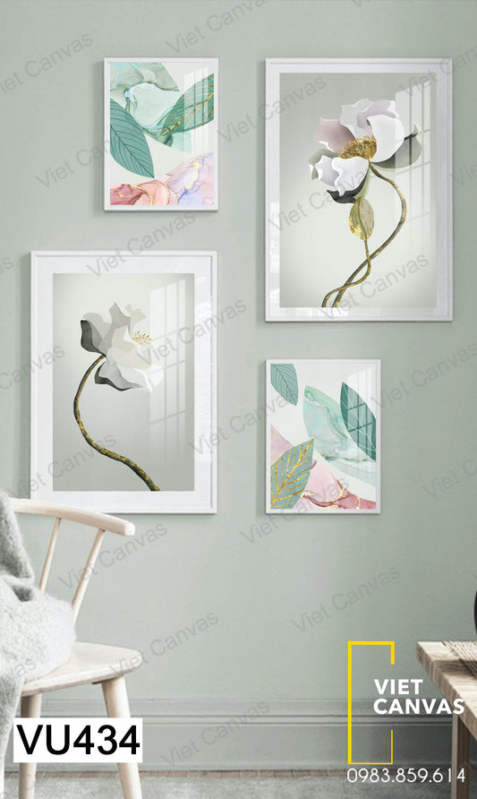 Bộ 4 Tranh Hoa Và Lá - VU434