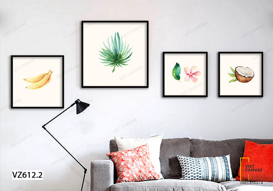 Bộ 4 Tranh Hoa Quả Và Lá Xanh - VZ612.2