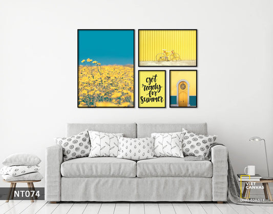 Bộ 4 Tranh Vườn Hoa, Sắc Vàng Rực Rỡ Và Quotes - NT074