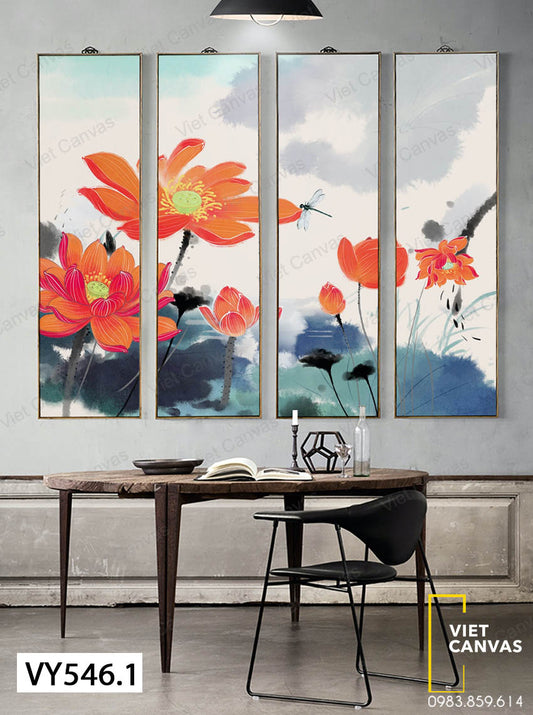 Bộ 4 Tranh Hoa Sen Nở Rộ - VY546.1