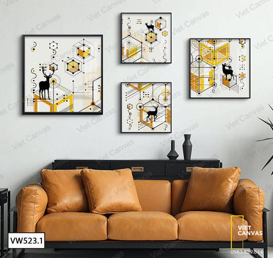 Bộ 4 Tranh Hươu Và Hình Học - VW523.1