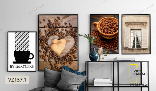 Bộ 4 Tranh Cà Phê Và Khung Cửa Sổ - VZ157.1