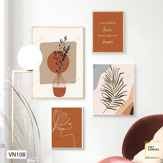 Bộ 4 Tranh Lá Cây Tối Giản - VN108