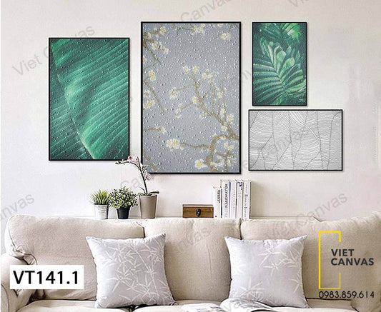 Bộ 4 Tranh Lá Cây Và Cành Hoa - VT141.1