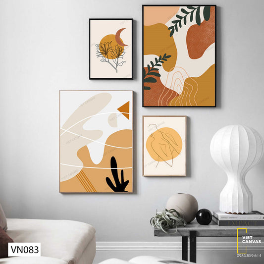 Bộ 4 Tranh Lá Cây Tối Giản - VN083