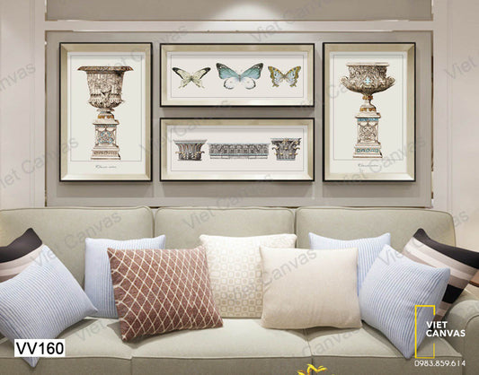 Bộ 4 Tranh Đồ Cổ Và Bươm Bướm - VV160