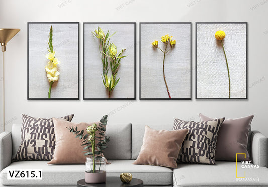 Bộ 4 Tranh Nhành Hoa Vàng Ấn Tượng - VZ615.1