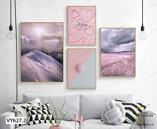 Bộ 4 Tranh Cánh Đồng, Quả Táo, Trái Tim Và Đỉnh Núi - VY627.2