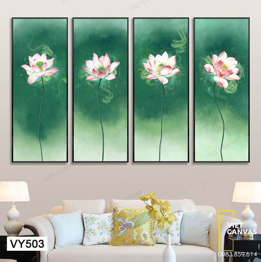 Bộ 4 Tranh Những Nhành Sen Khoe Sắc Hương - VY503