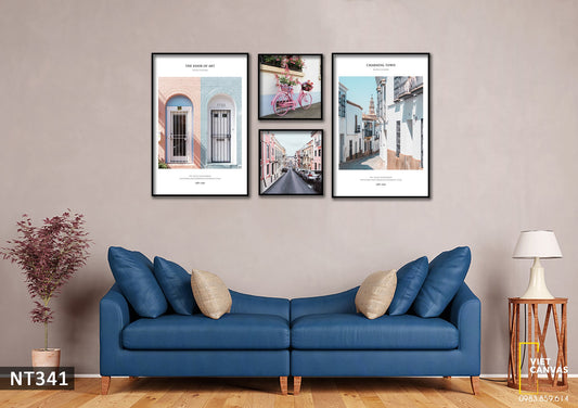 Bộ 4 Tranh Phong Cảnh Đường Phố Màu Pastel - NT341