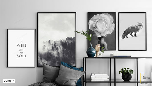 Bộ 4 Tranh Rừng Cây, Cô Gái Và Con Cáo - VV390.1