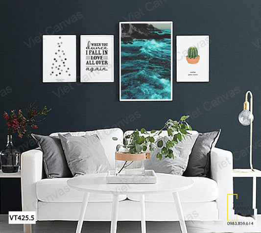 Bộ 4 Tranh Sóng Biển Và Chậu Xương Rồng - VT425.5