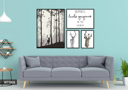 Bộ 4 Tranh Hươu Và Quotes - NT066