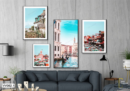 Bộ 4 Tranh Thành Phố Và Dòng Sông Xinh Đẹp- VV062.1