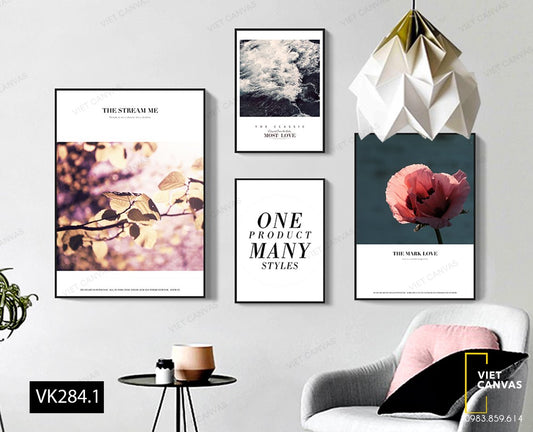 Bộ 4 Tranh Hoa Lá, Bầu Trời Và Quotes - VK284.1