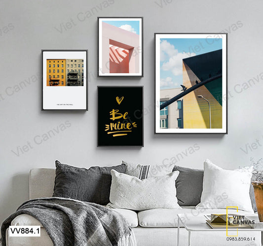 Bộ 4 Tranh Những Bức Tường Và Quotes - VV884.1