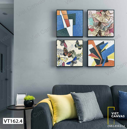Bộ 4 Tranh Trừu Tượng Và Những Chú Bướm - VT162.4