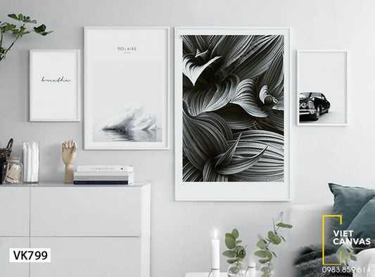 Bộ 4 Tranh Lá Cây Xanh, Chiếc Xe Và Tảng Băng - VK799