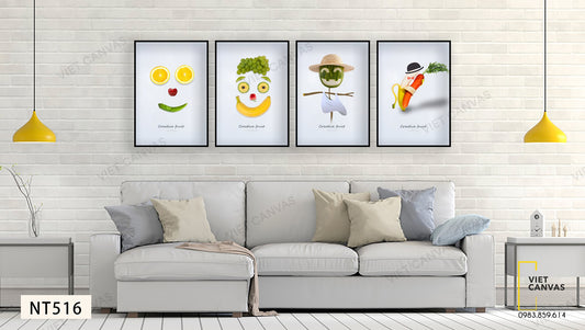 Bộ 4 Tranh Trái Cây Ngộ Nghĩnh - NT516