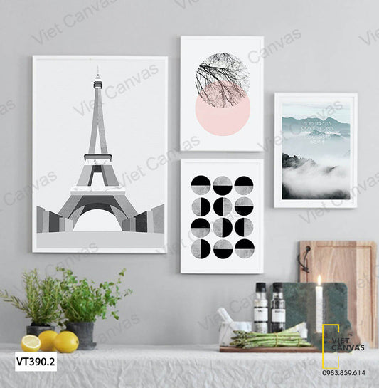 Bộ 4 Tranh Tháp Eiffel Và Đỉnh Núi - VT390.2