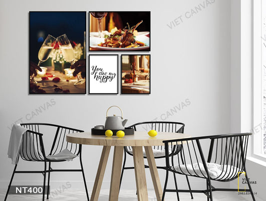 Bộ 4 Tranh Bữa Tiệc Lãng Mạn Và Quotes You Are My Happiness - NT400