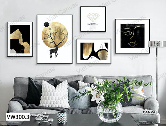 Bộ 5 Tranh Hươu, Hình Mặt Người Và Quotes - VW300.3