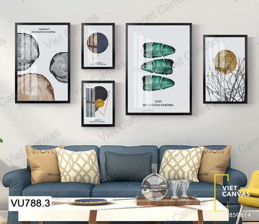 Bộ 5 Tranh Lá Cây Và Hình Học - VU788.3