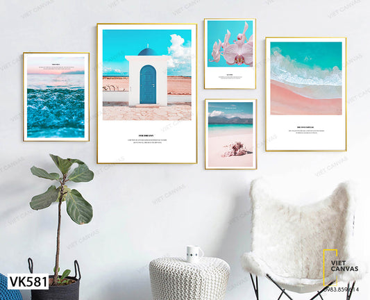 Bộ 5 Tranh Biển, Hoa Và Cổng Nhà - VK581