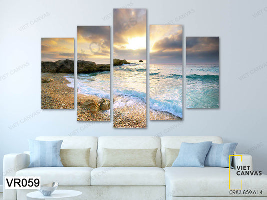 Bộ 5 Tranh Biển Và Bãi Sỏi Vàng - VR059