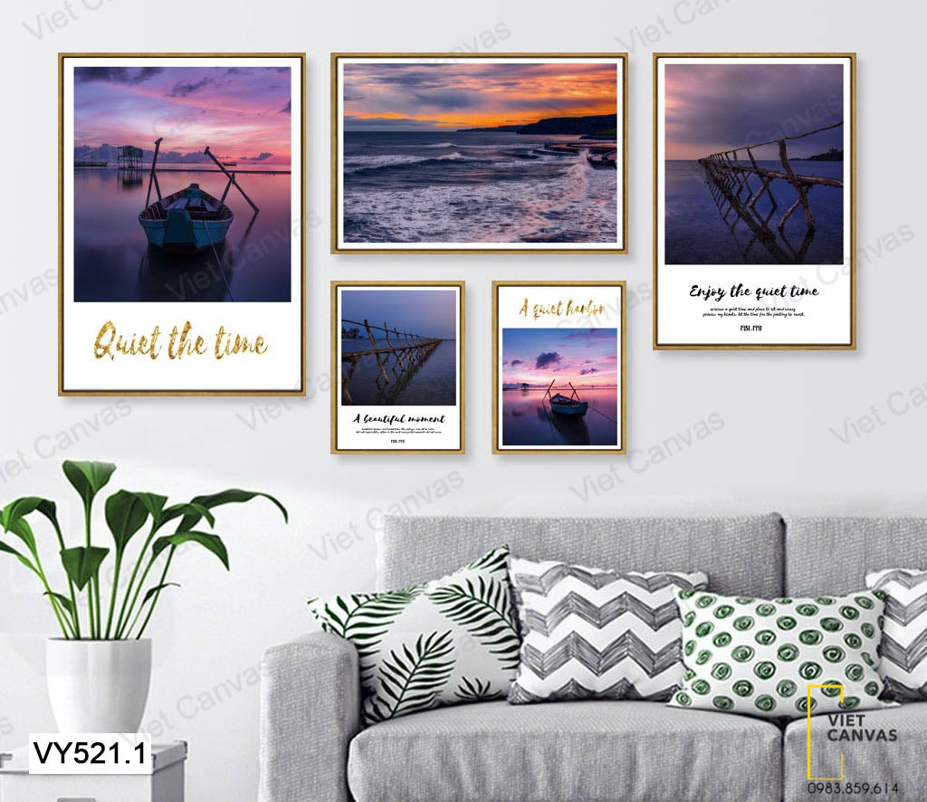 Bộ 5 Tranh Biển Và Thuyền Chiều Hoàng Hôn - VY521.1