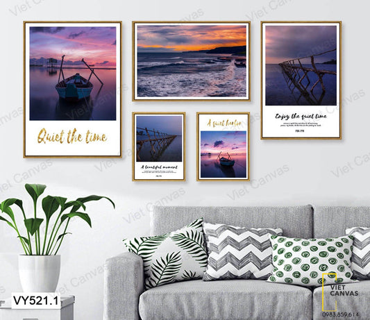 Bộ 5 Tranh Biển Và Thuyền Chiều Hoàng Hôn - VY521.1