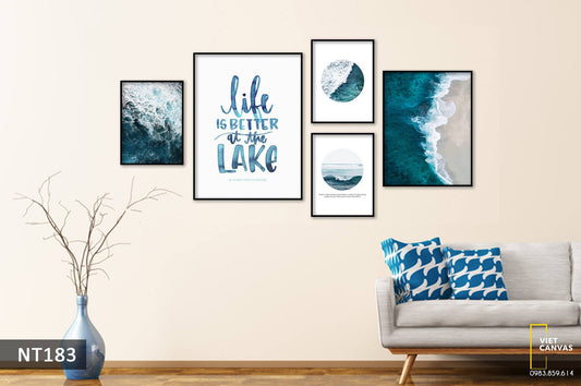 Bộ 5 Tranh Biển Xanh Và Quotes - NT183