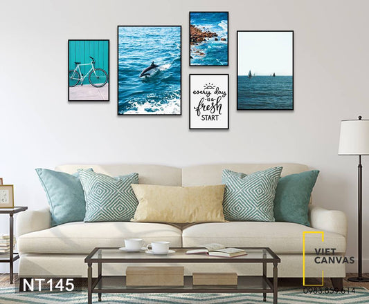 Bộ 5 Tranh Biển Xanh Và Quotes - NT145