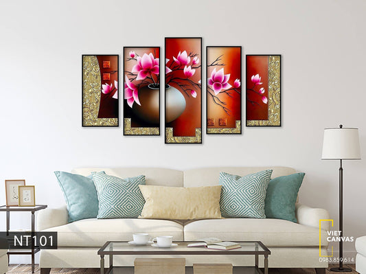 Bộ 5 Tranh Bình Hoa Sen - NT101