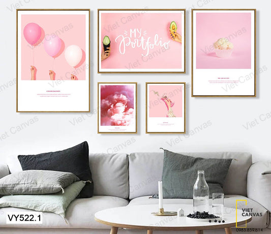 Bộ 5 Tranh Bóng Bay , Bánh Ngọt Và Ly Nước - VY522.1