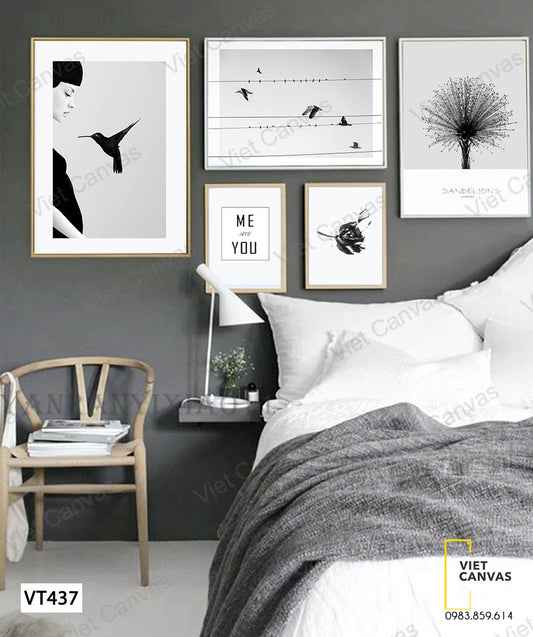 Bộ 5 Tranh Cô Gái Và Chú Chim - VT437