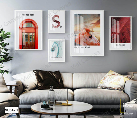 Bộ 5 Tranh Cánh Cửa Và Chim Hồng Hạc - VU542.1