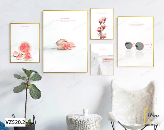 Bộ 5 Tranh Hoa, Chiếc Kính Mắt Và Dưa Hấu - VZ520.2