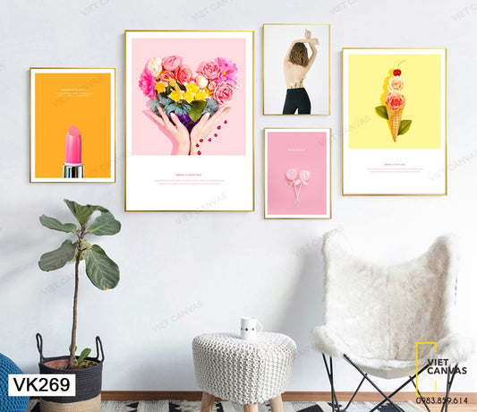 Bộ 5 Tranh Son, Chiếc Kẹo, Hoa Và Cô Gái - VK269