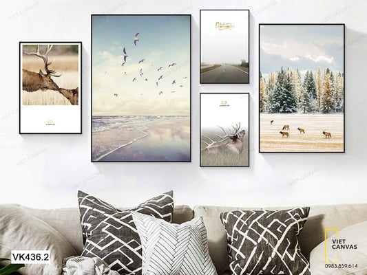 Bộ 5 Tranh Con Đường, Hươu, Khu Rừng Và Biển Cả - VK436.2