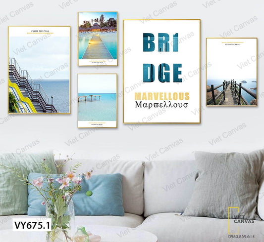Bộ 5 Tranh Biển Xanh Và Quotes - VY675.1