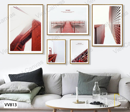 Bộ 5 Tranh Cây Cầu Và Tòa Nhà Cao Tầng - VV813