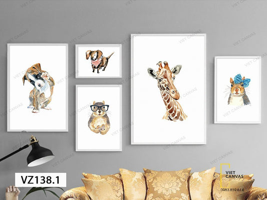 Bộ 5 Tranh Chân Dung Của Chó, Thỏ Và Hươu - VZ138.1