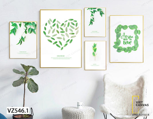 Bộ 5 Tranh Chiếc Lá Tươi Xanh - VZ546.1