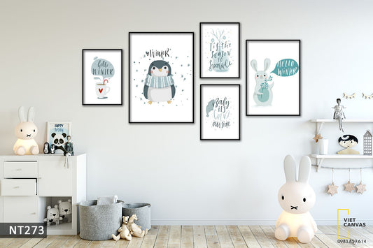 Bộ 5 Tranh Chim Cánh Cụt Và Chú Thỏ Ngộ Nghĩnh - NT273