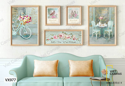 Bộ 5 Tranh Chim, Hoa Và Cảnh Vật - VX977