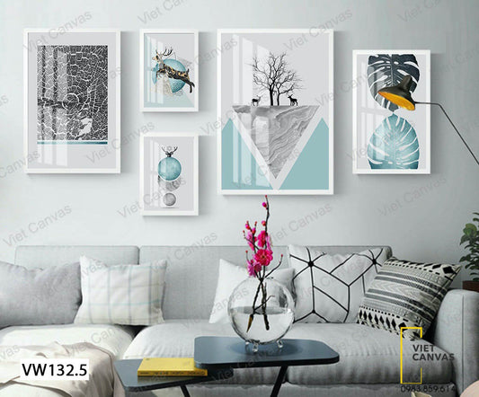 Bộ 5 Tranh Chú Hươu Trên Tảng Đá - VW132.5