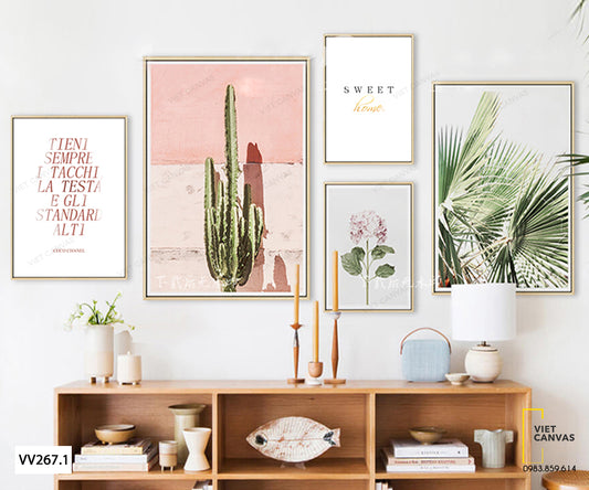 Bộ 5 Tranh Lá Cọ Và Xương Rồng - VV267.1